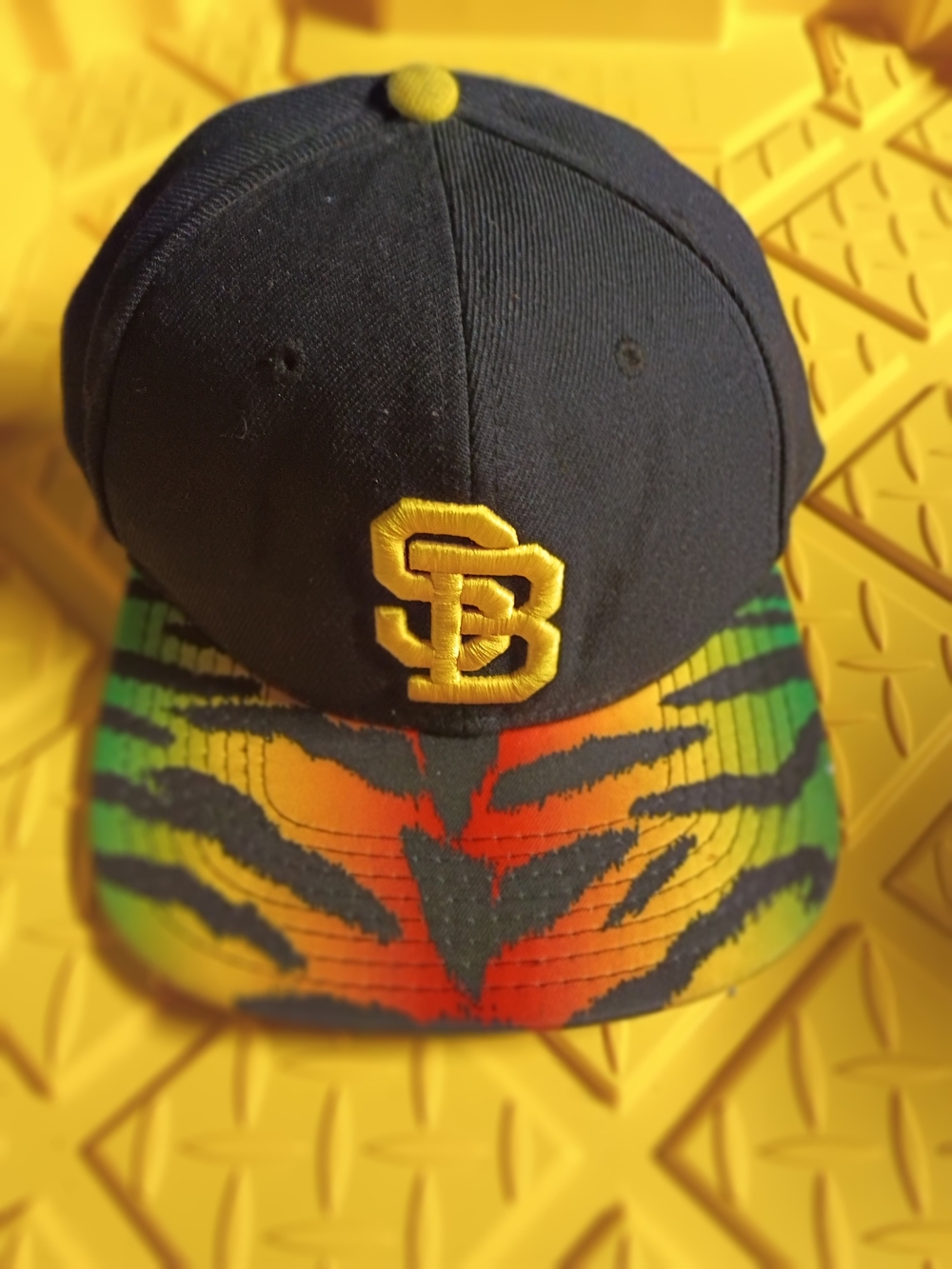 Nike SB Black Snapback Cap with Gold Embroidery And Rasta Tiger bill